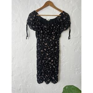 Ultra Flirt Black Floral Ruched Midi Dress - Size M